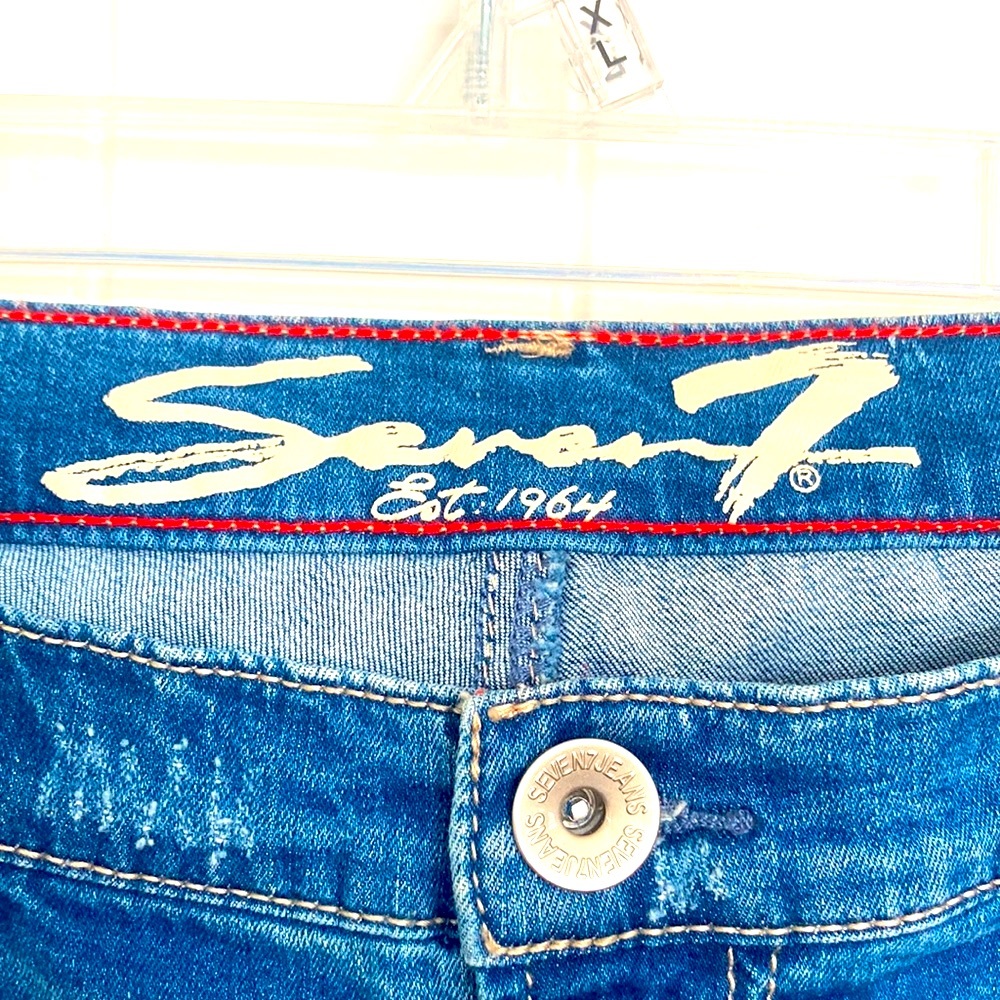 Seven7 Girlfriend Jeans Sz 14 Womens Blue Stretch Denim Distressed Patchwork NEW - Picture 8 of 12
